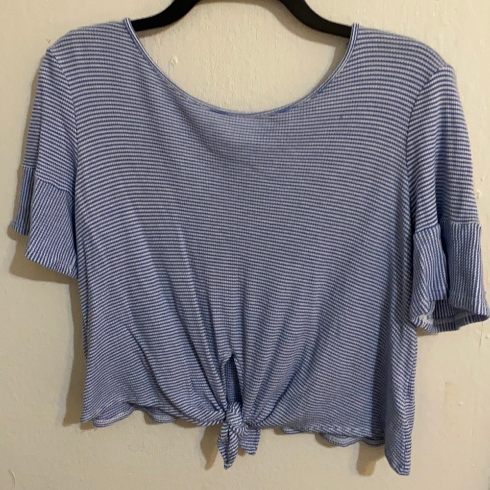Blue and white striped crop top